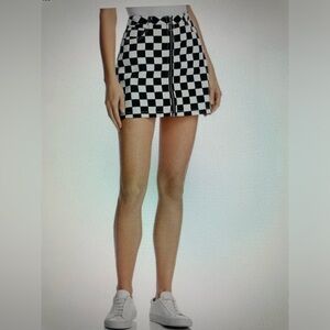 SUNSET + SPRING checkered black and white denim round zipper skirt S